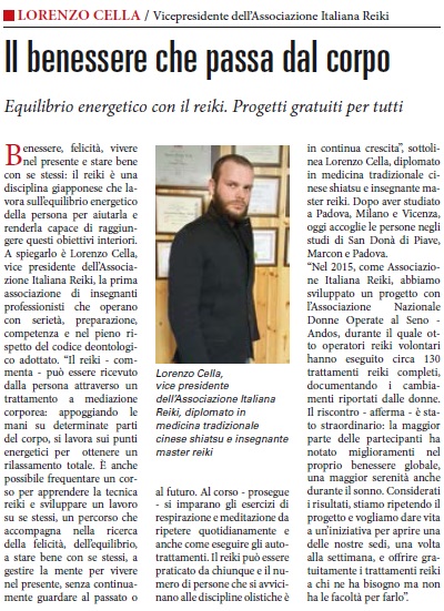 Ritaglio articolo de Il Sole 24 Ore con intervista a Lorenzo Cella sul Reiki Tradizionale Giapponese